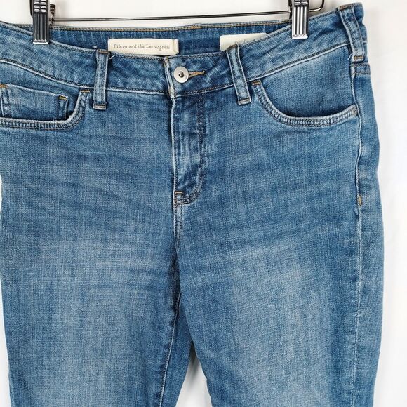 Anthropologie Pilcro Jeans 27 Boho Embroidered Ruffle Hem Floral Denim - Picture 4 of 16